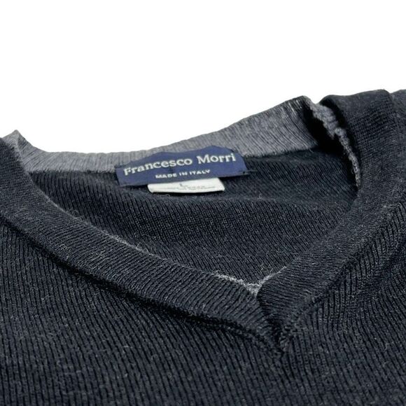 Francesco Morri vintage charcoal gray V-neck merino wool blend sweater size L - Picture 9 of 11